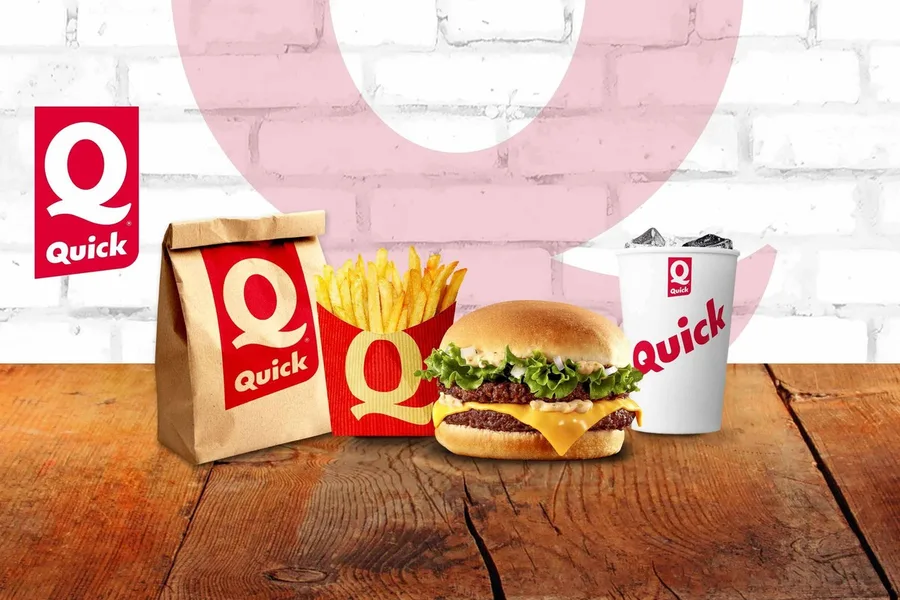 Quick Burger restaurant background showing burgers